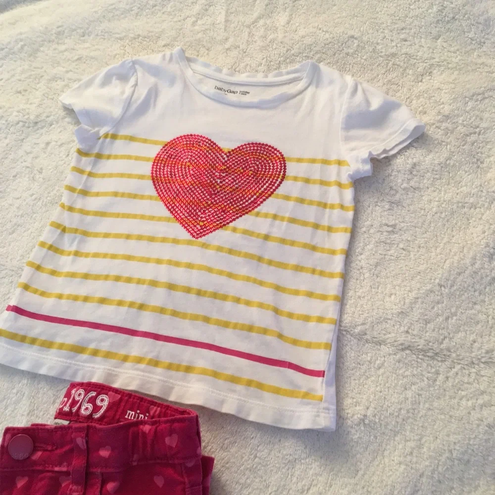 Beautiful Sequin Heart striped tee, size 4T.